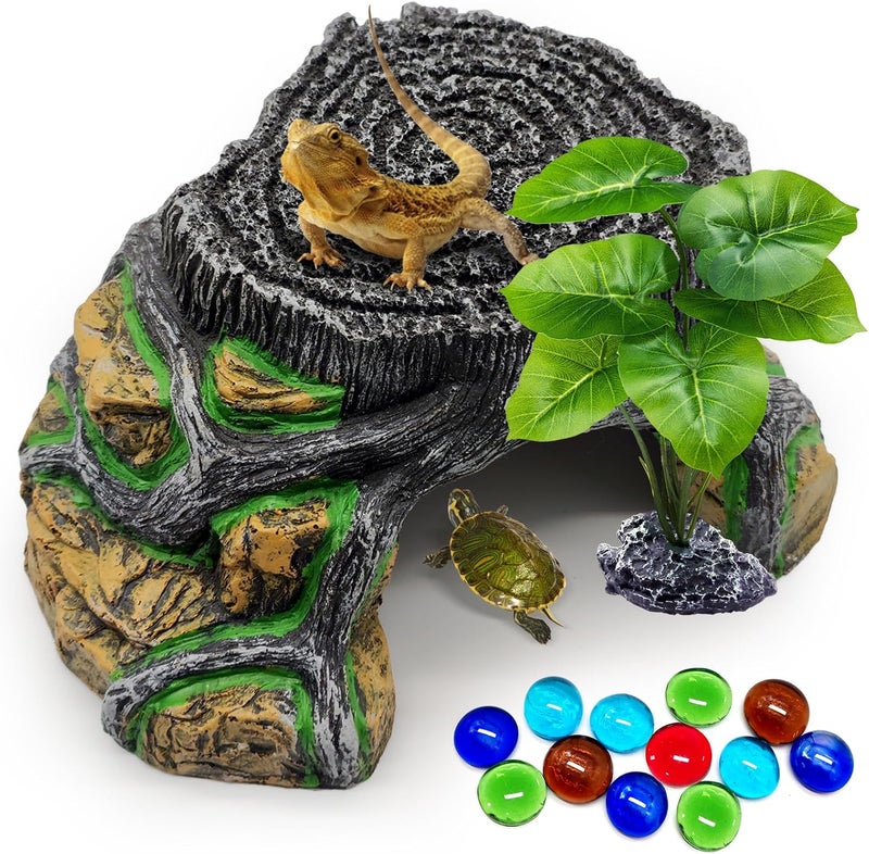 GOZILLA Reptile Cave for Terrarium,Reptile Humid Hide Basking Platform,Resin Root Decor for Frog,Bearded Dragon and Leopard Gecko.(Black-L-Kit) - Image 1